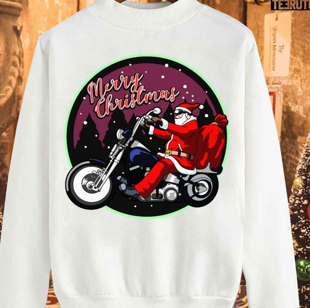 Santa Claus On Motorcycle Merry Christmas Unisex Sweatshirt