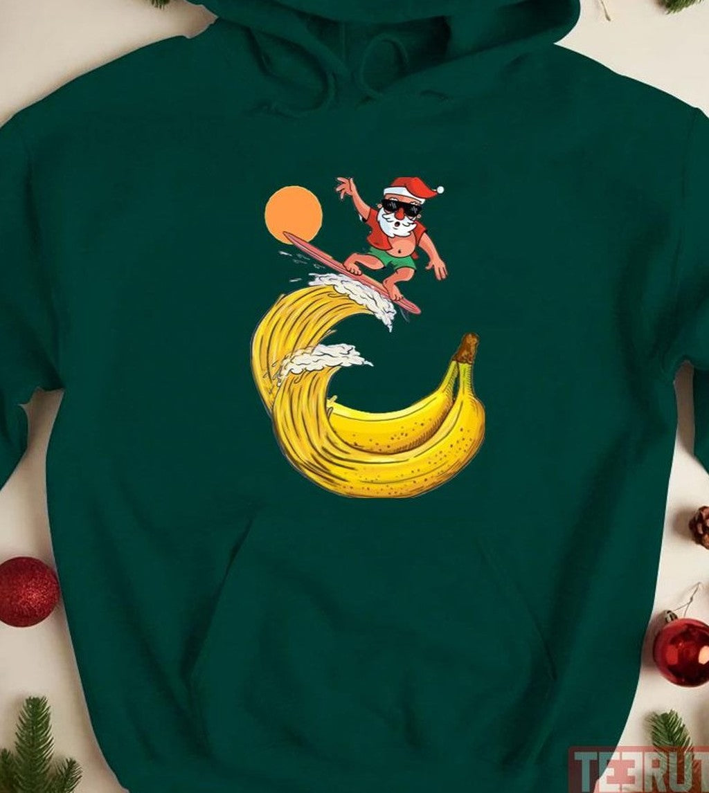 Santa The Banana Surfer Funny Funky Design Unisex T-shirt