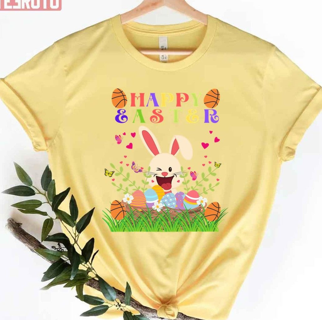 Basketball Happy Bunny Easter Sunday Egg Funny Unisex T-shirt