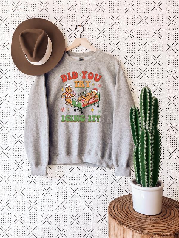 Did You Try Icing It Sweatshirt, School Nurse Christmas Sweater, Funny Cookies Xmas, Emergency Christmas Shirt, PICU Icu Nurse Christmas Tee