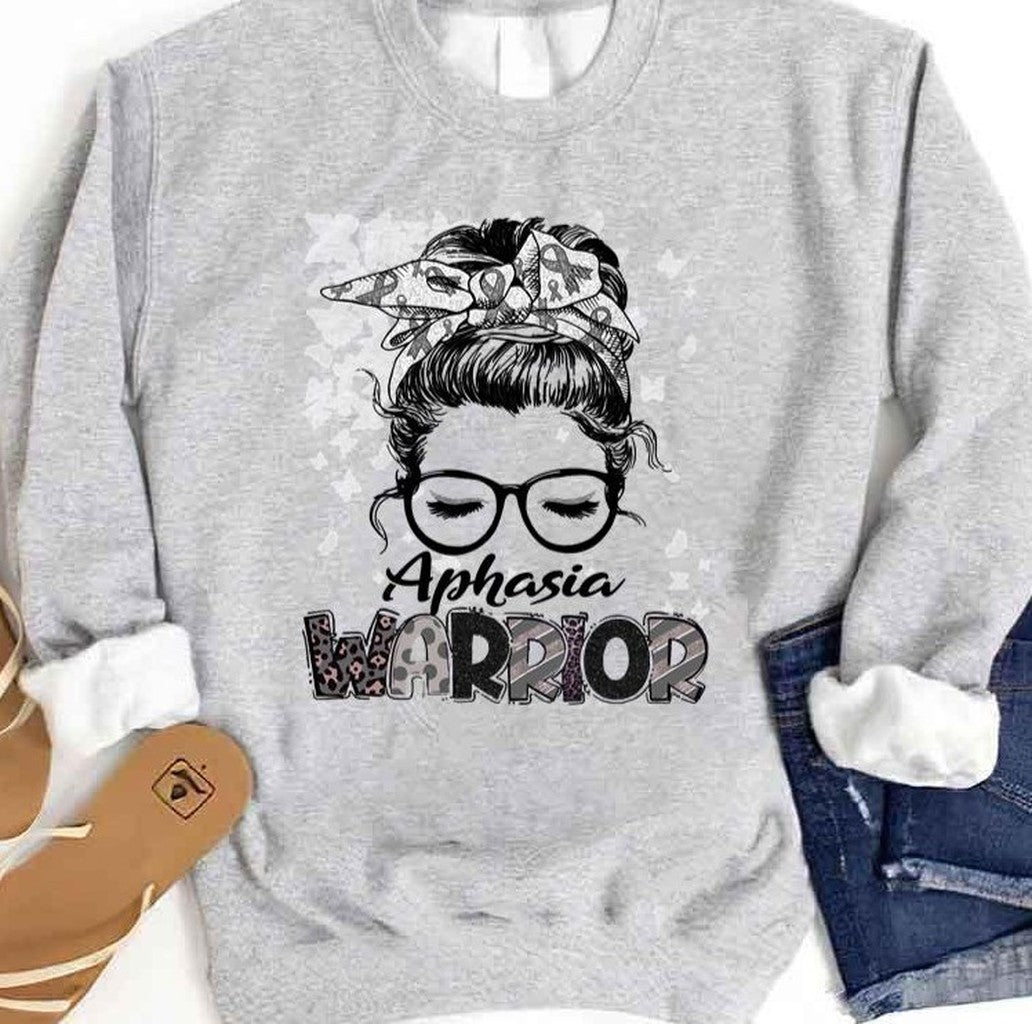 Aphasia Warrior Messy Bun Aphasia Fighter Unisex Sweatshirt