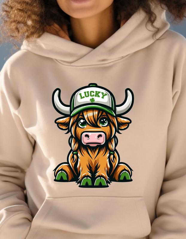 Lucky Cap Girl Cow Sweatshirts - St Pattys Day - Unisex - Comfy & Soft