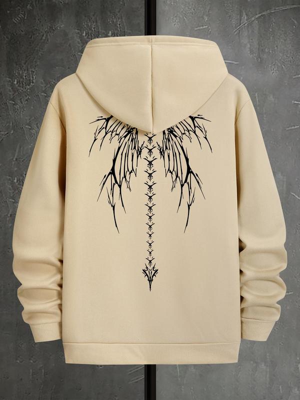 Men's Angel Wings Print Hoodie, Fashion Casual Regular Fit, Drawstring Pocket Sweatshirt for Outdoor Daily Wear, Spring & Fall StyleÂ 