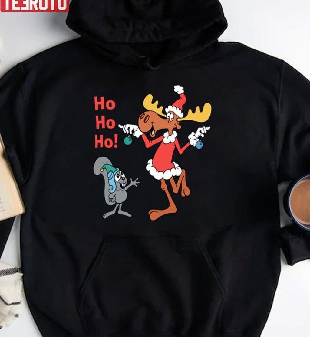Santa With Baubles Rocky And Bullwinkle Unisex T-Shirt