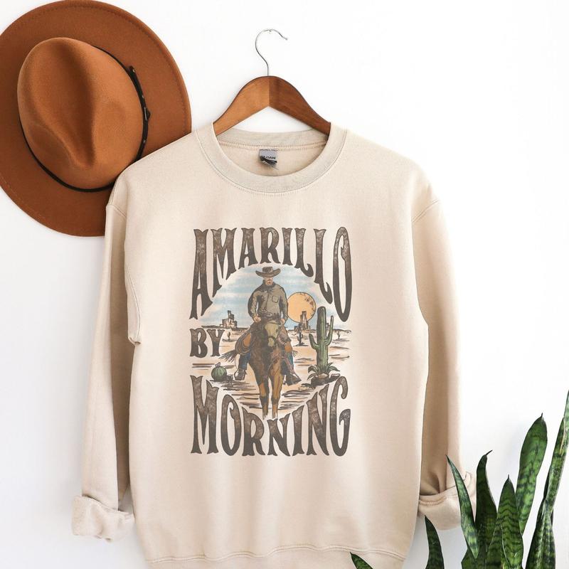 Amarillo by Morning Crewneck, Women's Cozy Sweatshirt, Oversized Printed County Music Shirts, Vintage Retro Pullover, Perfect Gift Soft Womenswear