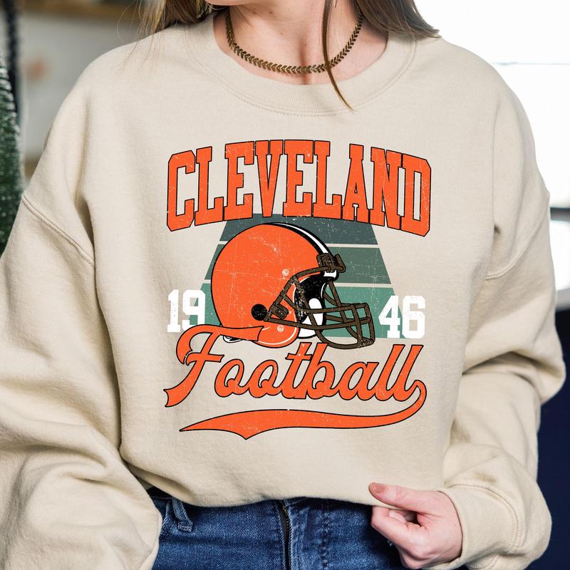 Cleveland Vintage Football Crewneck Sweatshirt, Vintage Cleveland Football Sweatshirt For Sports Fans Unisex, Gift For Fan