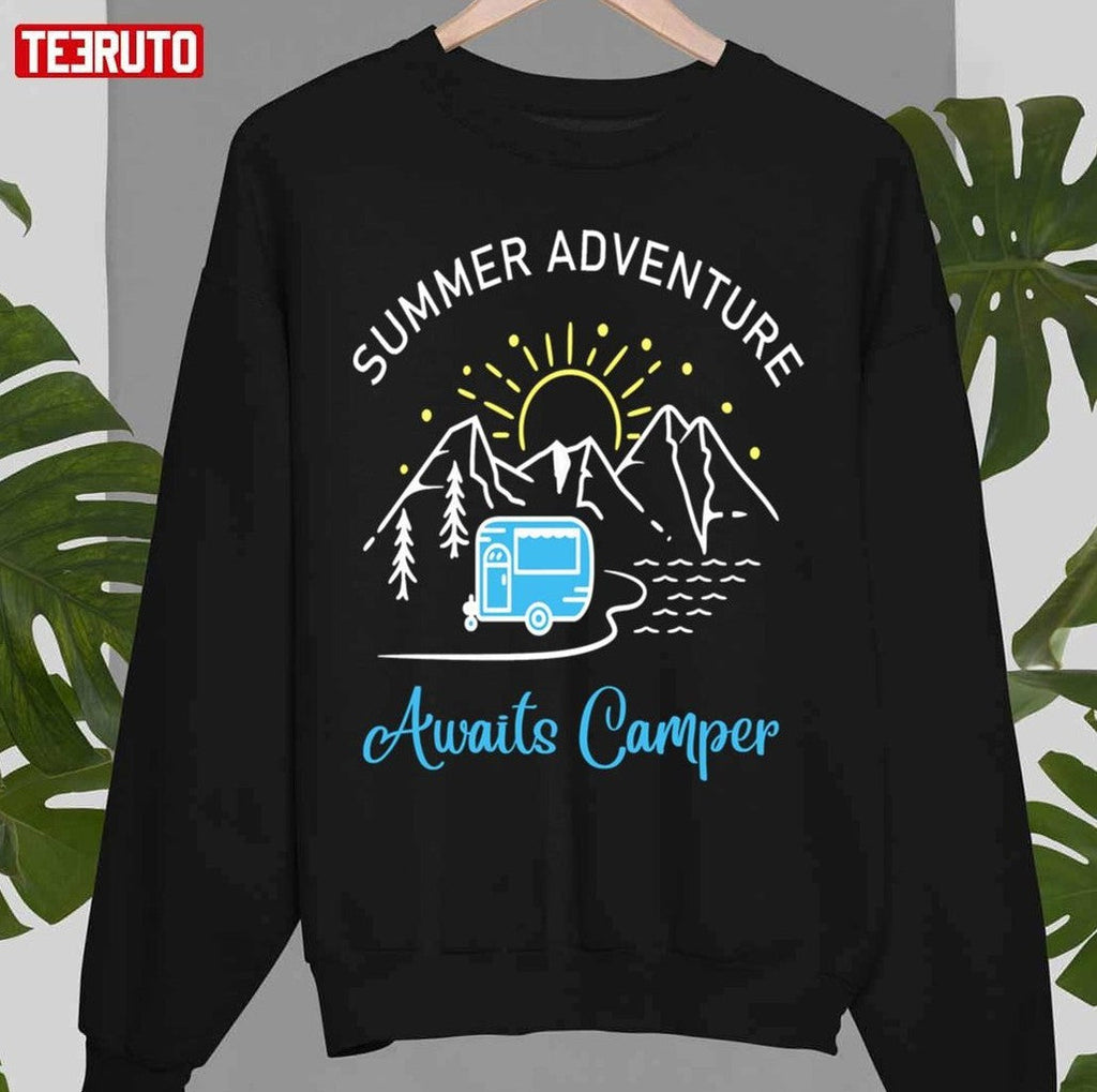 Summer Adventure Awaits Camper Funny Camping Quote Unisex T-Shirt