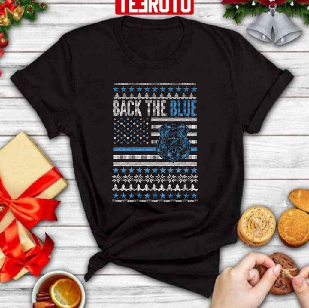 Back The Blue Police Officer Usa Blue Line Flag Ugly Christmas Unisex Sweatshirt