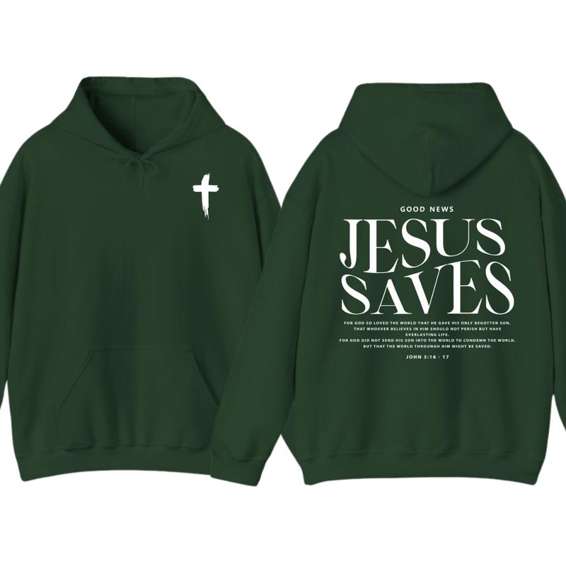Jesus Saves John 316-17 Front and Back Print Christian Pullover Hoodie Full Color, for Men Women
