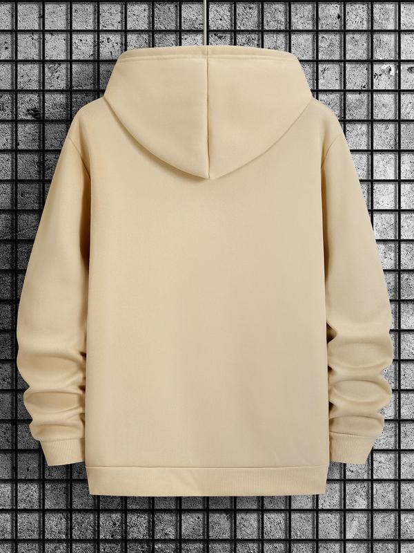 Men's Letter Print Drawstring Pocket Hoodie, Essentials Sweatshirt, Long Sleeve Regular Fit, Men's Clothing for Going OutÂ 