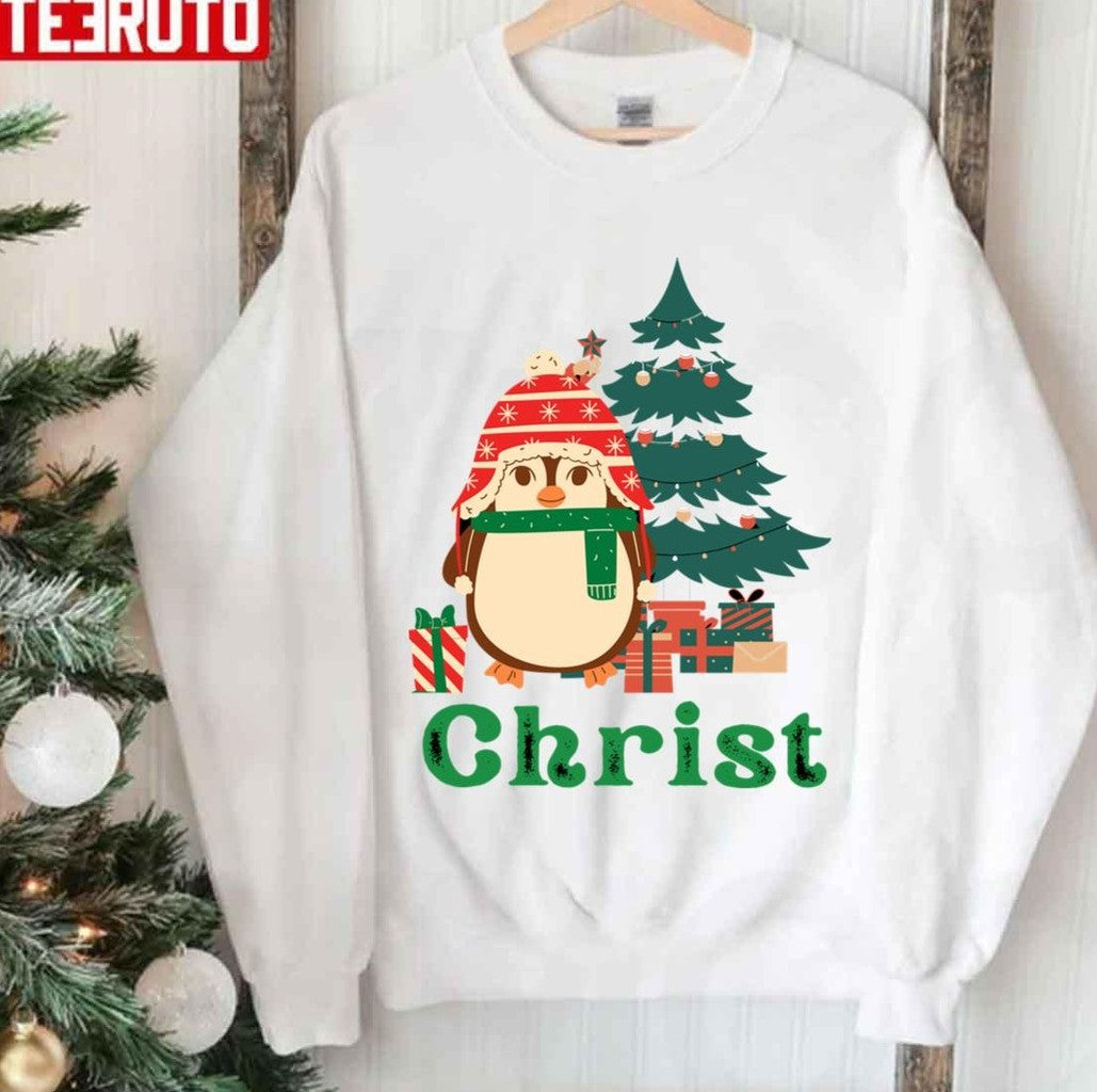 Penguin Christmas Greeting Season Begins With WintersUnisex Sweatshirt