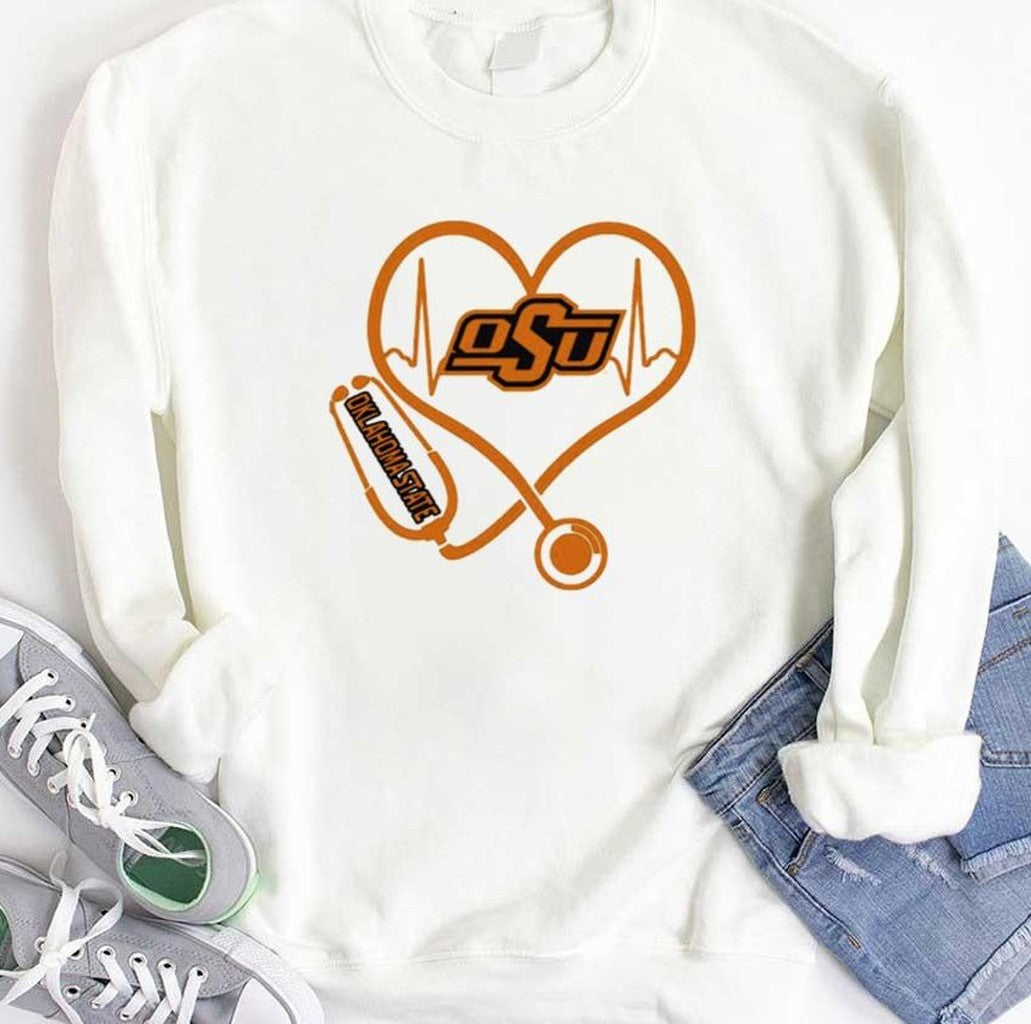 Nurse Love Oklahoma State Cowboys Heartbeat Unisex T-Shirt