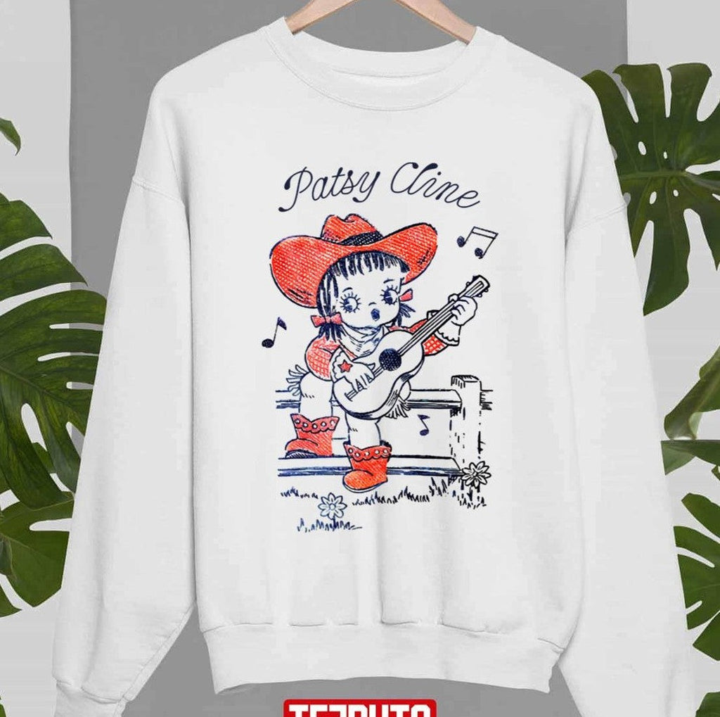 Patsy Cline Chibi Character Playing Guitar Retro Style Country Fan Design Unisex Sweatshirt