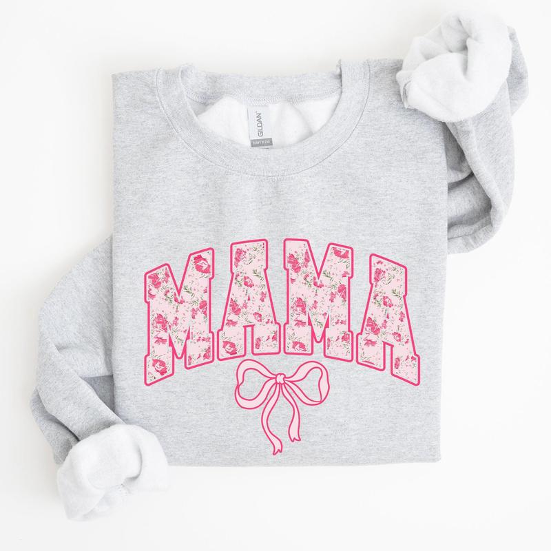 Mama, Coquette, Pink Bows, Trend, Girly, Soft Girl Era Sweatshirt, Women's Crew Neck, Crewneck Casual Comfort Womenswear ComfortableÂ Graphic