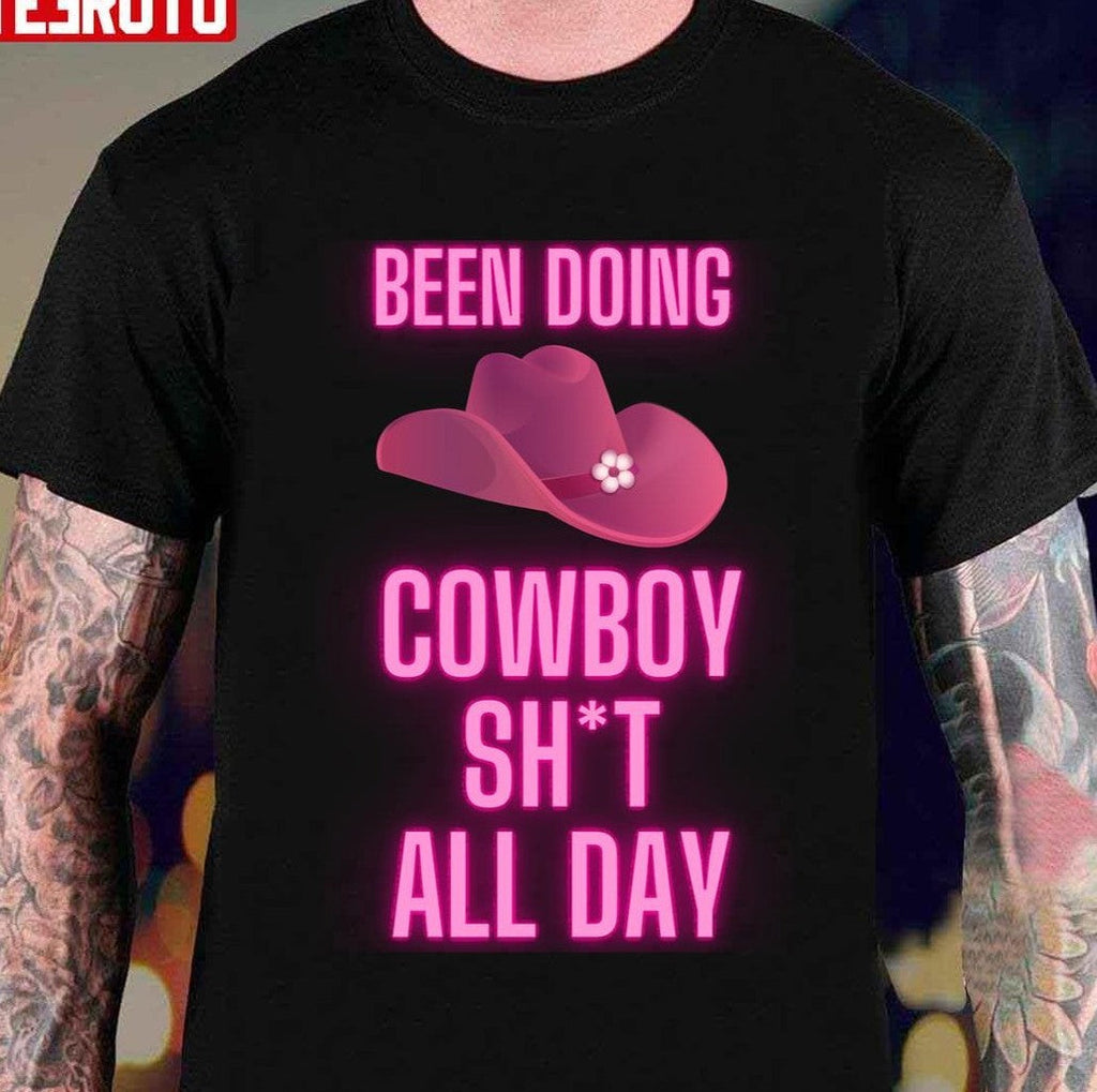Been Doing Cowboy Shit All Day Quote Neon Pink Unisex Sweatshirt