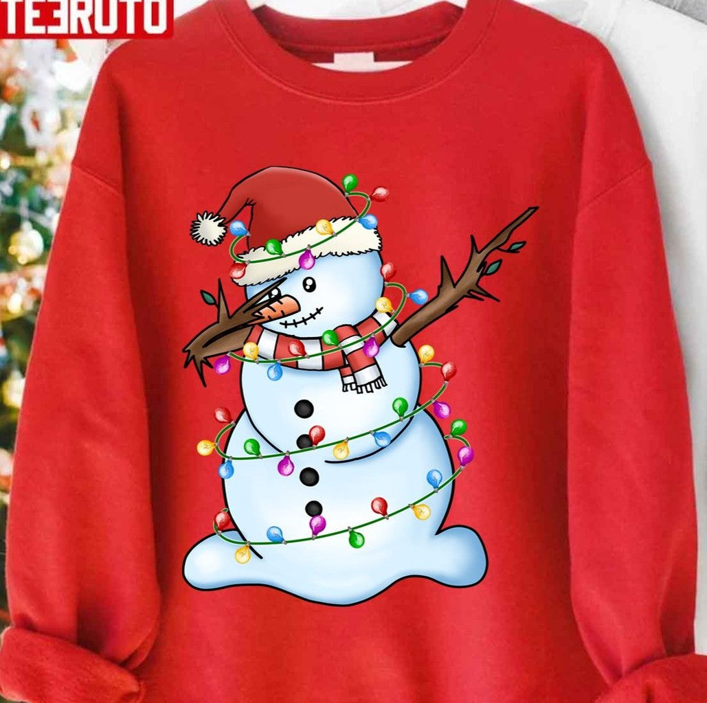 Art Snowman Christmas Lights Santa Dabbing Through The Snow Unisex Sweatshirt