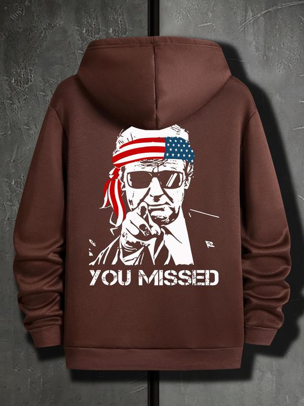 Men's American Flag Print Drawstring Hoodie, Casual Regular Fit Sweatshirt for Spring & Fall, Daily Wear Fashion for MenÂ 