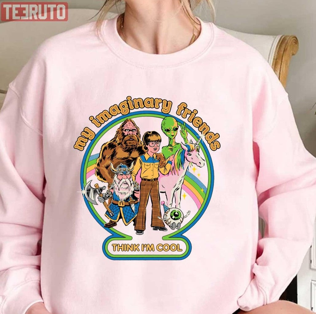 My Imaginary Friends Think I'm Cool Funny Vintage Kids Art Unisex T-Shirt