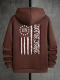 Men's Letter & Flag Print Thermal Hoodie, Drawstring Sweatshirt Casual for Fall & Winter, Regular Fit Men's OuterwearÂ 