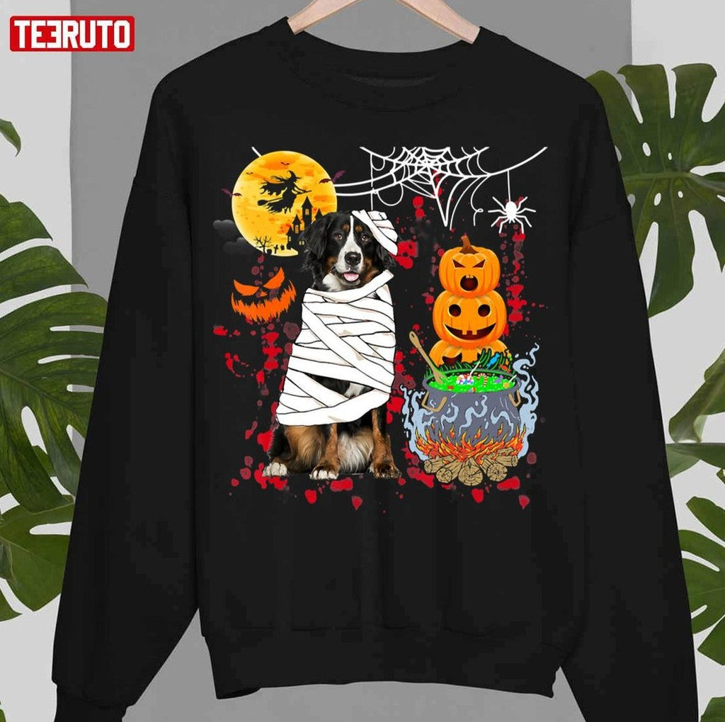 Bernese Mountain Dog Mummy Halloween Dog Scary Pumpkins Unisex Sweatshirt