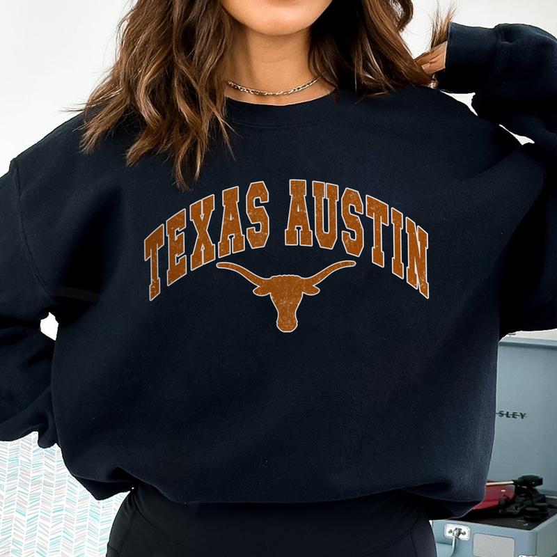 Texas Longhorns Vintage Football NCAA Trendy Sweatshirt, University of Texas Unisex Football NCAA Shirt, Gift For Men, Gift For Girls, Crewneck, Cotto