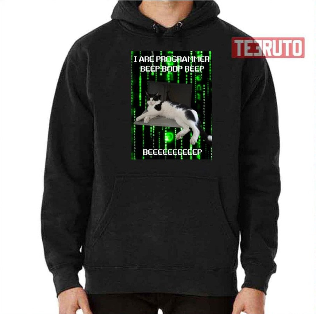Programmer Cat Beep Boop Coding Green Unisex T-Shirt