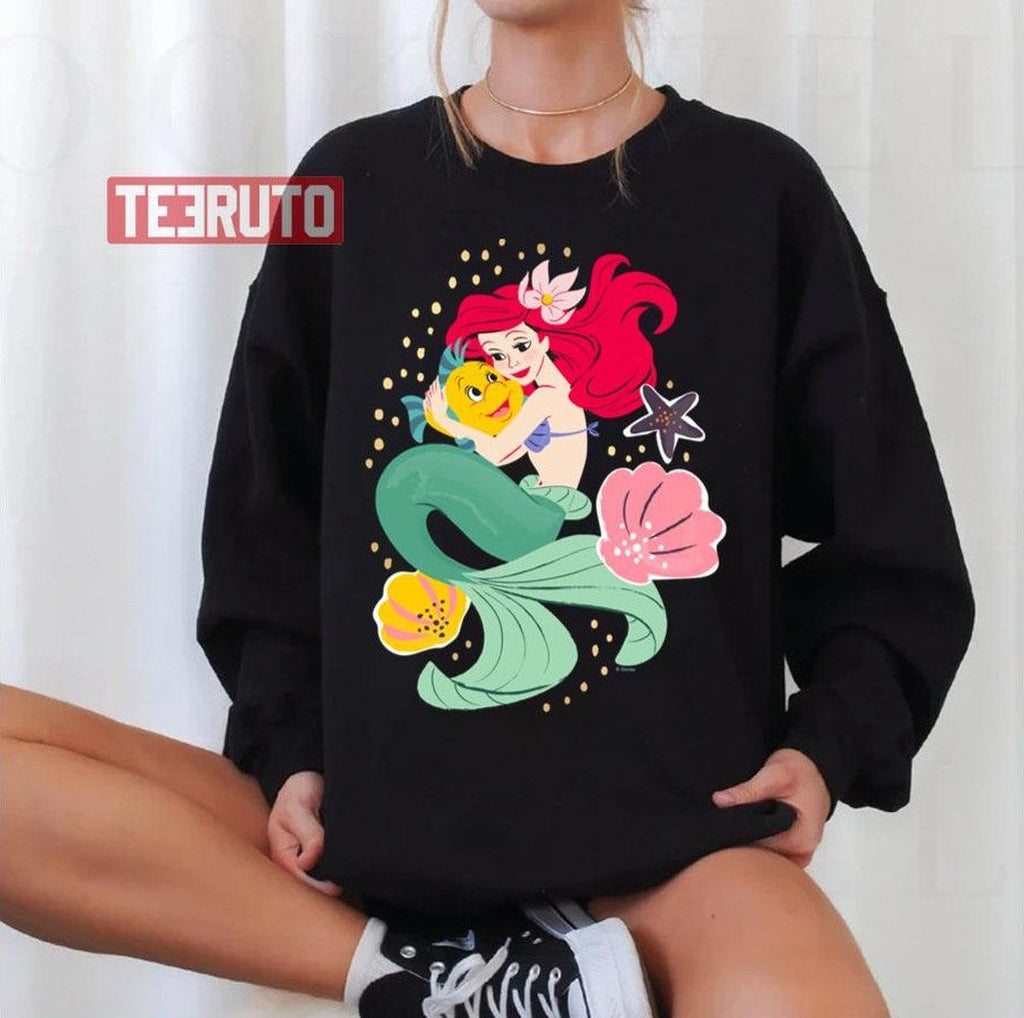 Princess Ariel Holding Flounder Illustration Unisex T-Shirt