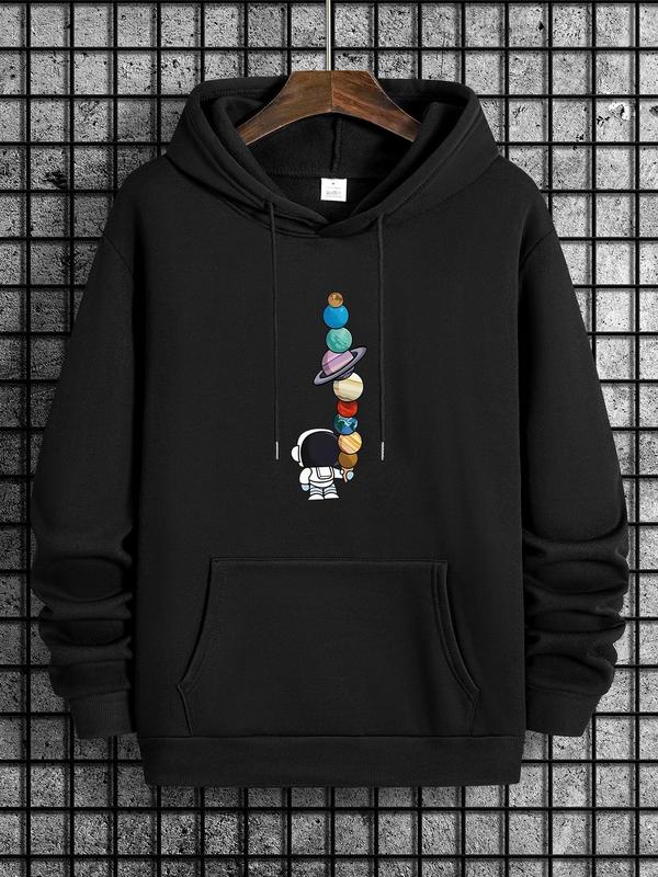 Unisex Men's Cartoon Print Essentials Hoodie, Casual Long Sleeve Top with Drawstring Pockets, Men's Spring & Fall StreetwearÂ 