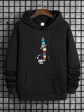 Unisex Men's Cartoon Print Essentials Hoodie, Casual Long Sleeve Top with Drawstring Pockets, Men's Spring & Fall StreetwearÂ 