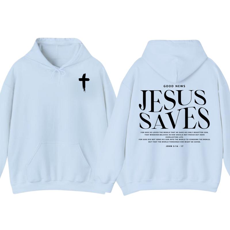 Jesus Saves John 316-17 Front and Back Print Christian Pullover Hoodie Full Color, for Men Women