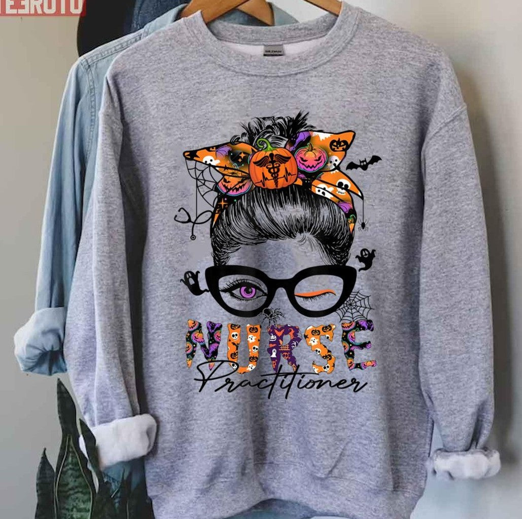Nurse Practitioner Halloween Costume Messy Bun Unisex T-Shirt