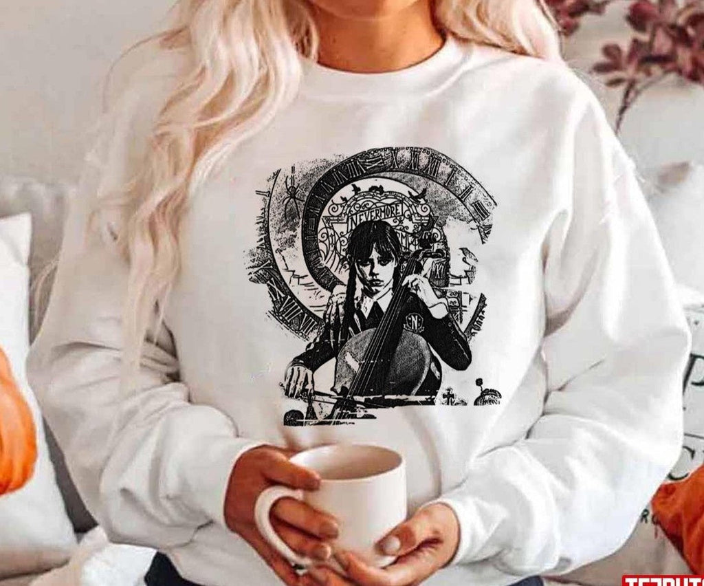 Sketch Design Cello Wednesday In Charcoal Unisex Hoodie