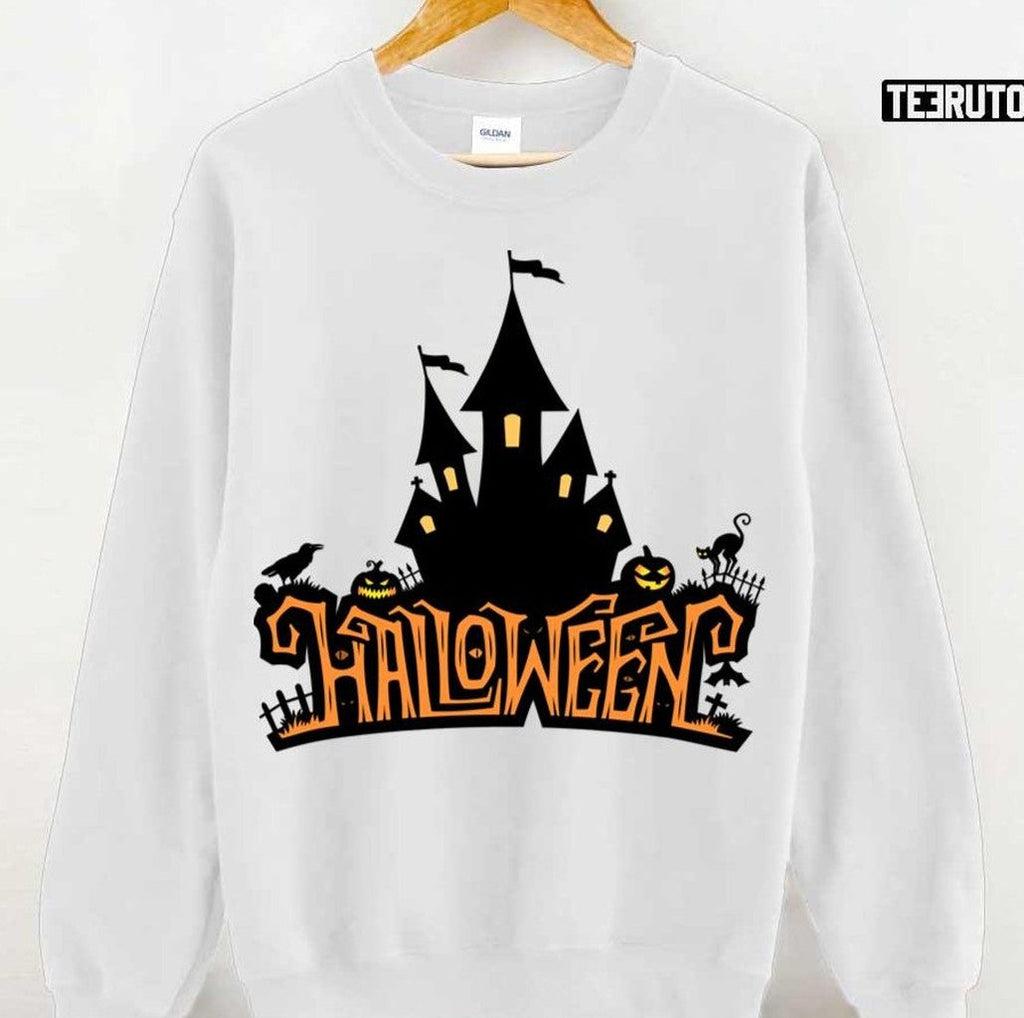 Spooky Halloween Lettering With Castle Unisex Sweatshirt