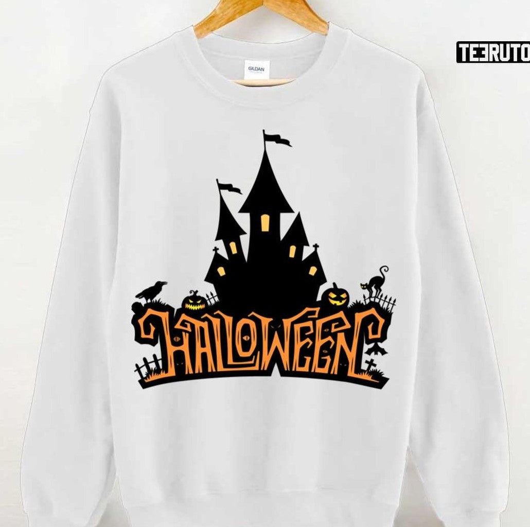 Spooky Halloween Lettering With Castle Unisex Sweatshirt