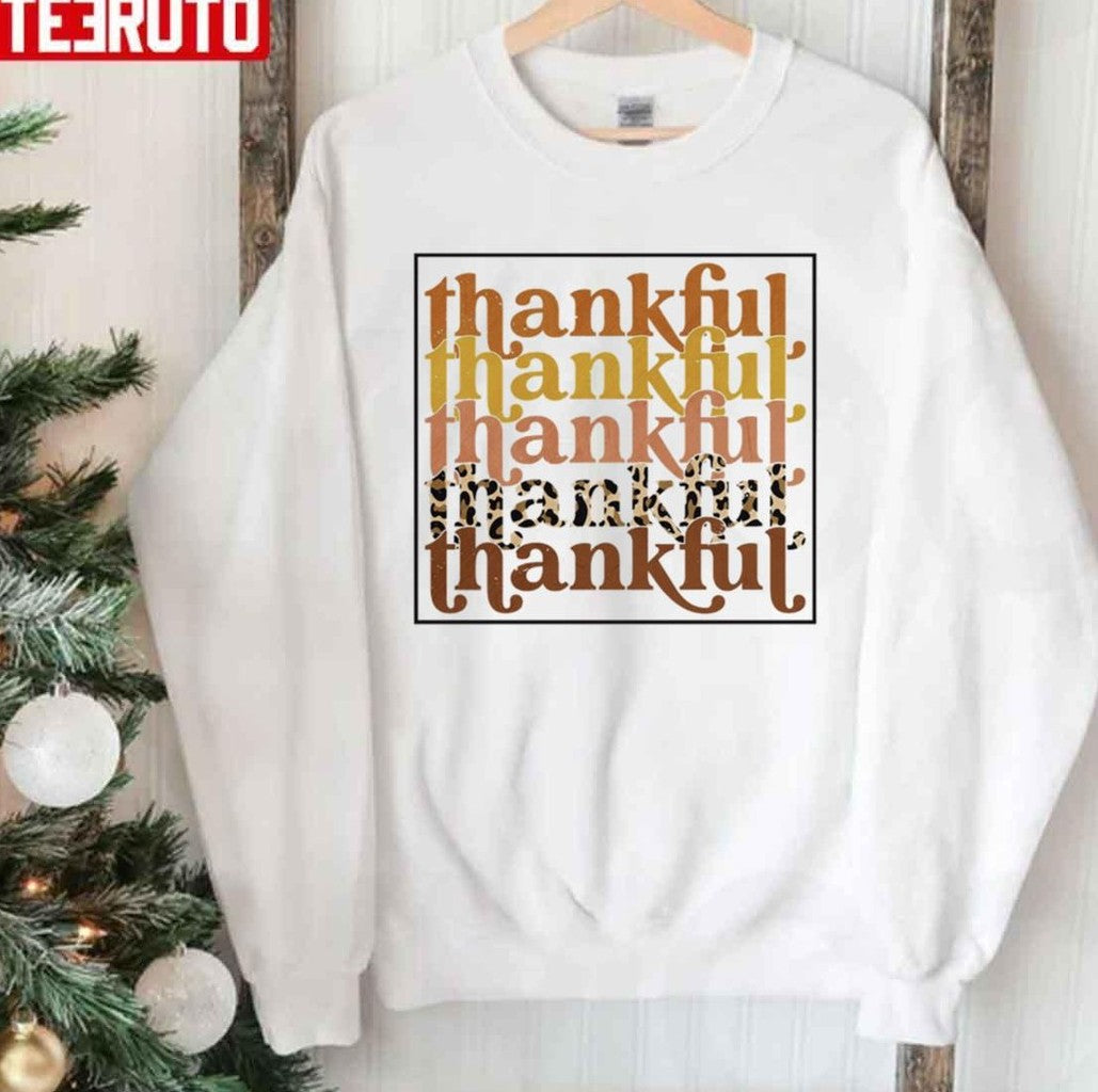 Thankful Cute Fall Leopard Thanksgiving Pumpkin Season Unisex Sweatshirt