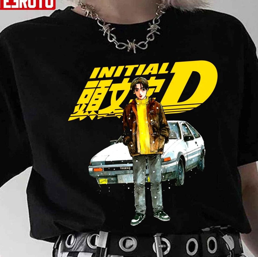 Anime Yellow Logo Design Initial D Unisex T-Shirt