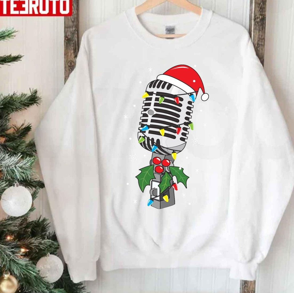 Singer Mic Microphone Christmas Tree Funny Unisex Sweatshirt
