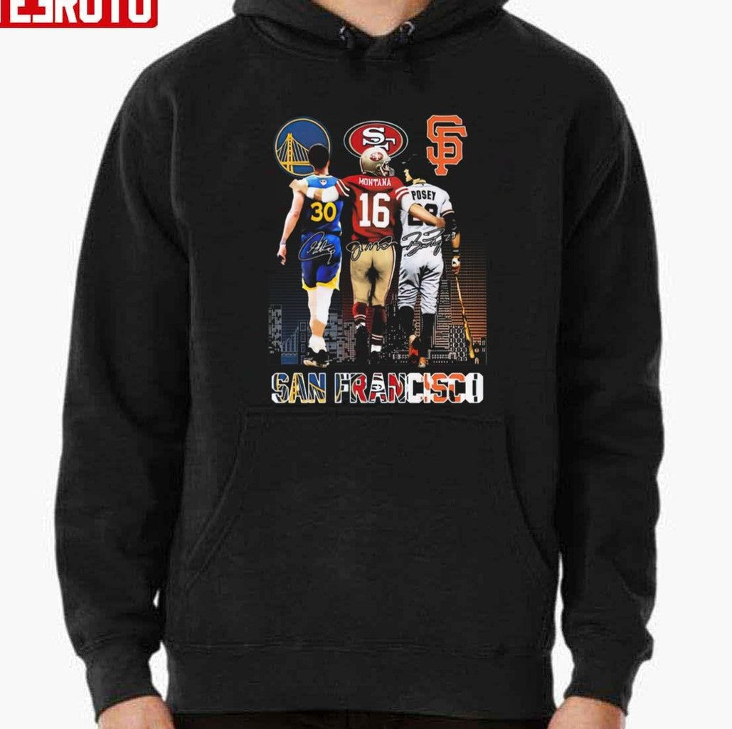 San Francisco Stephen Curry Joe Montana And Buster Posey Signatures Unisex T-Shirt