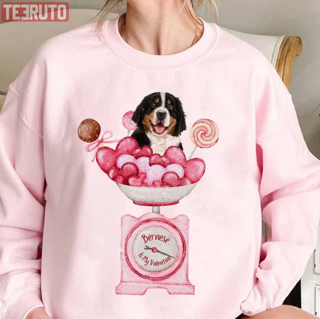 Bernese Mt. Dog Is My Valentine Pink Unisex Sweatshirt