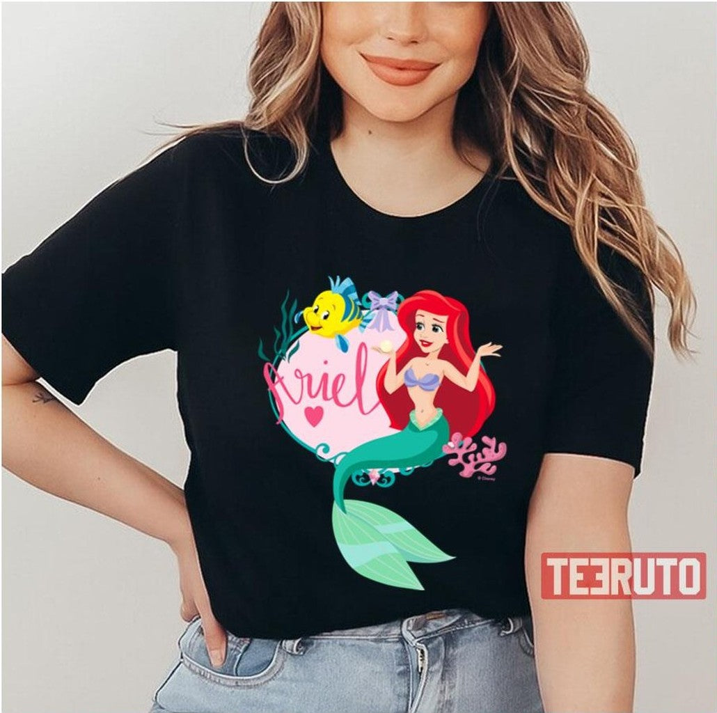Ariel With Flounder Name Graphic Unisex T-Shirt