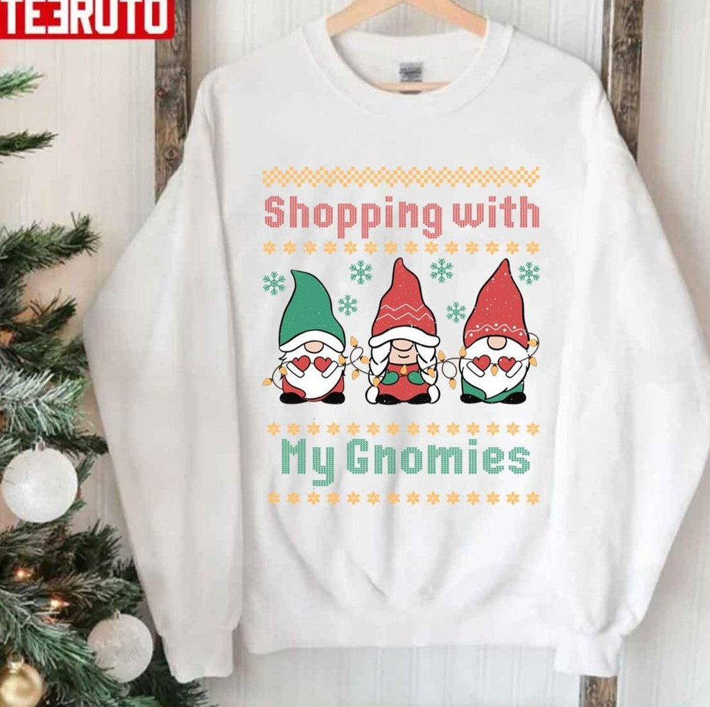 3 Cute Gnomes Shopping With My Gnomies Ugly Sweater Unisex Sweatshirt
