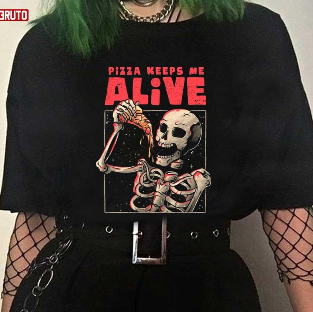Pizza Keeps Me Alive Dia De Los Muertos Skull Unisex T-shirt