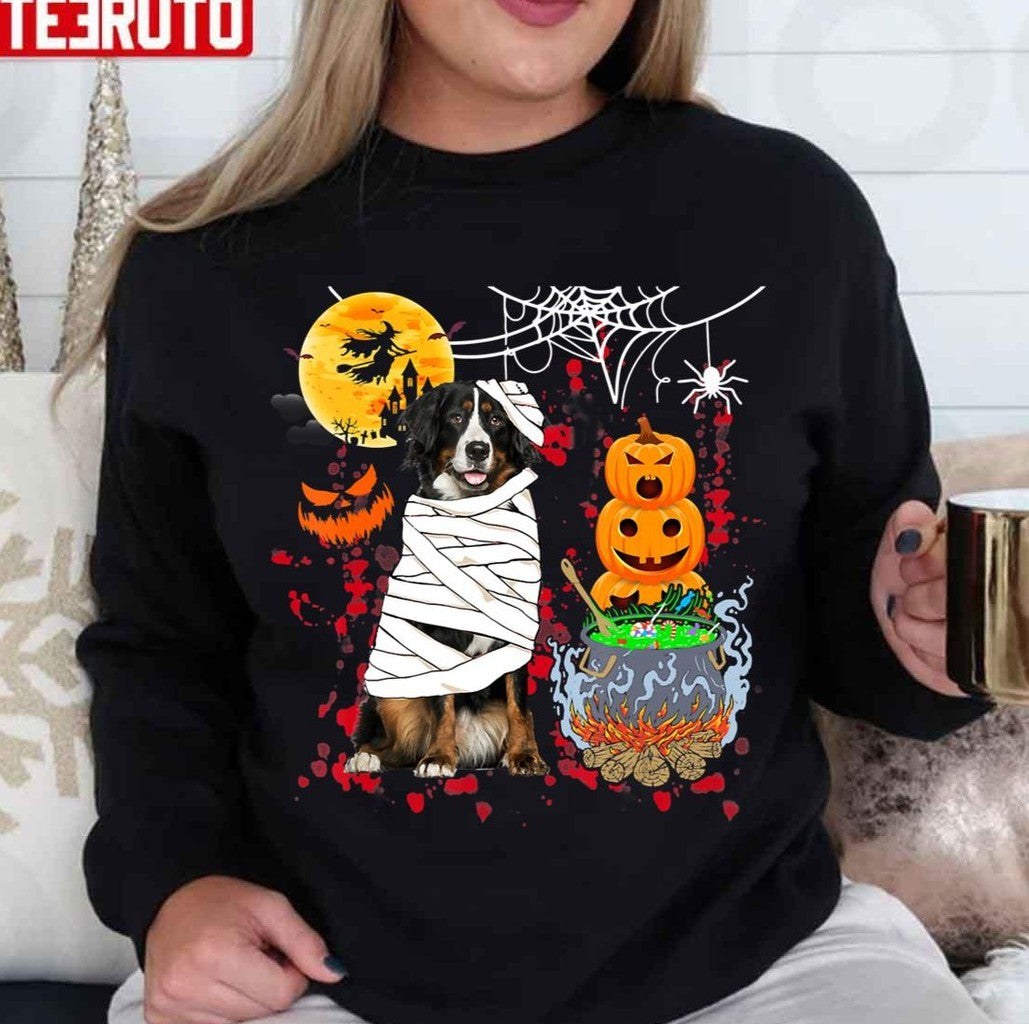 Bernese Mountain Dog Mummy Halloween Dog Scary Pumpkins Unisex Sweatshirt