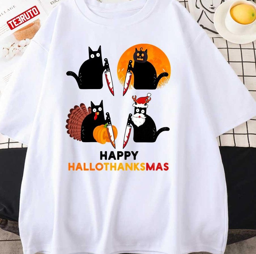 Black Cat Murder Halloween Thanksgiving Christmas Holidays Unisex Sweatshirt