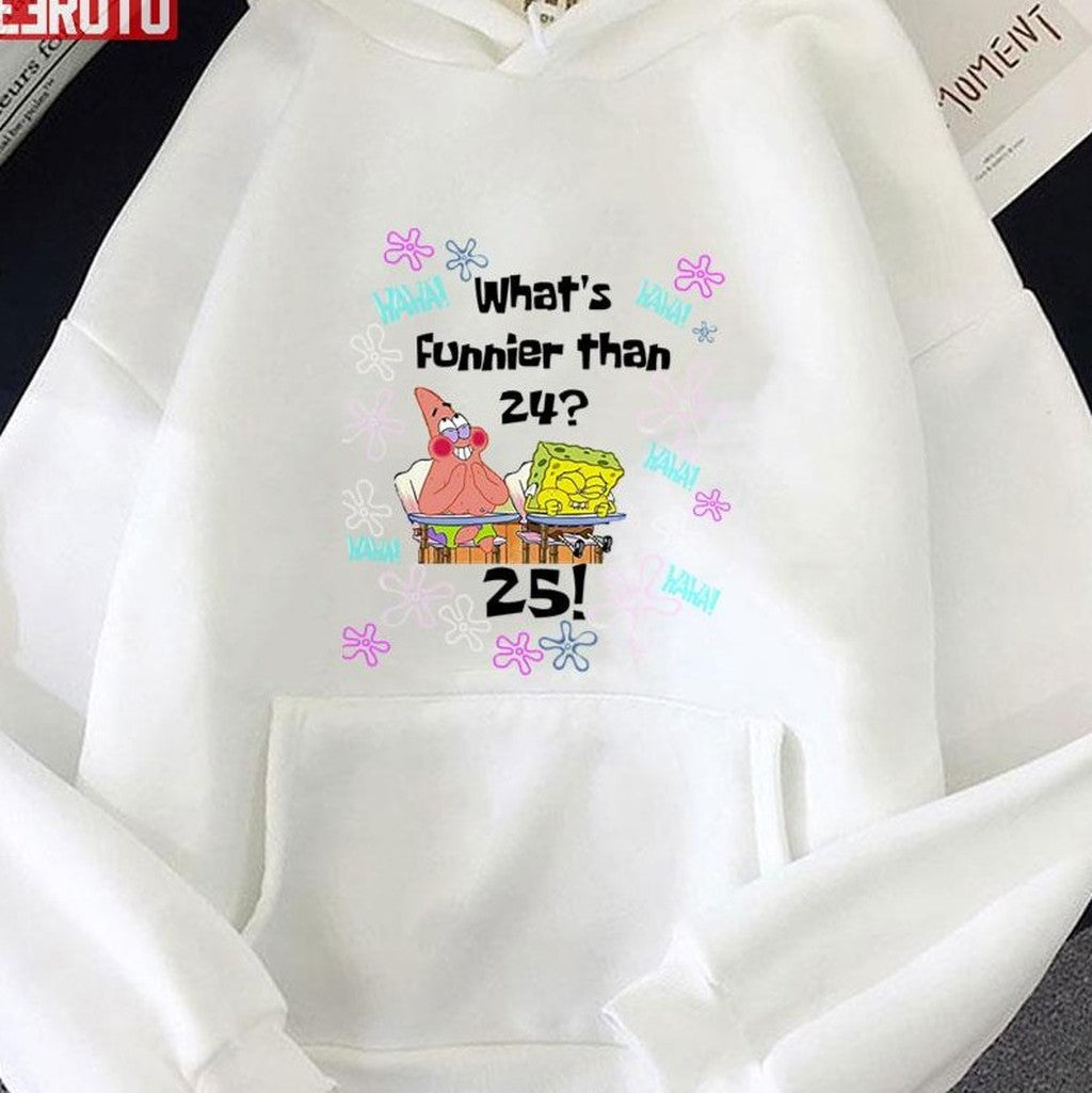Secret What's Funnier Than 24 25 Spongebob Retro Vintage Unisex Hoodie