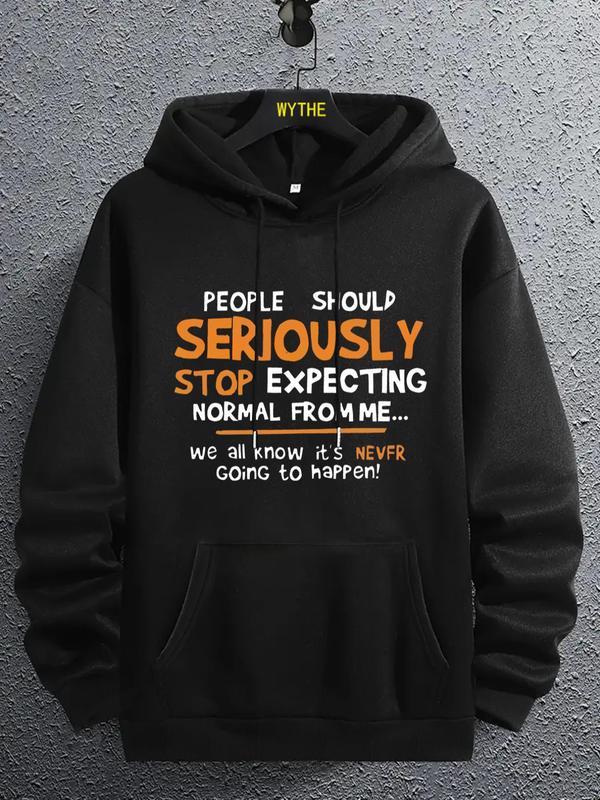 Letter Print Men's Casual Hoodie with Drawstring Pockets, Regular Fit Sweatshirt, 2000s Y2K Clothes for Fall & Winter, Fashionable WearÂ 
