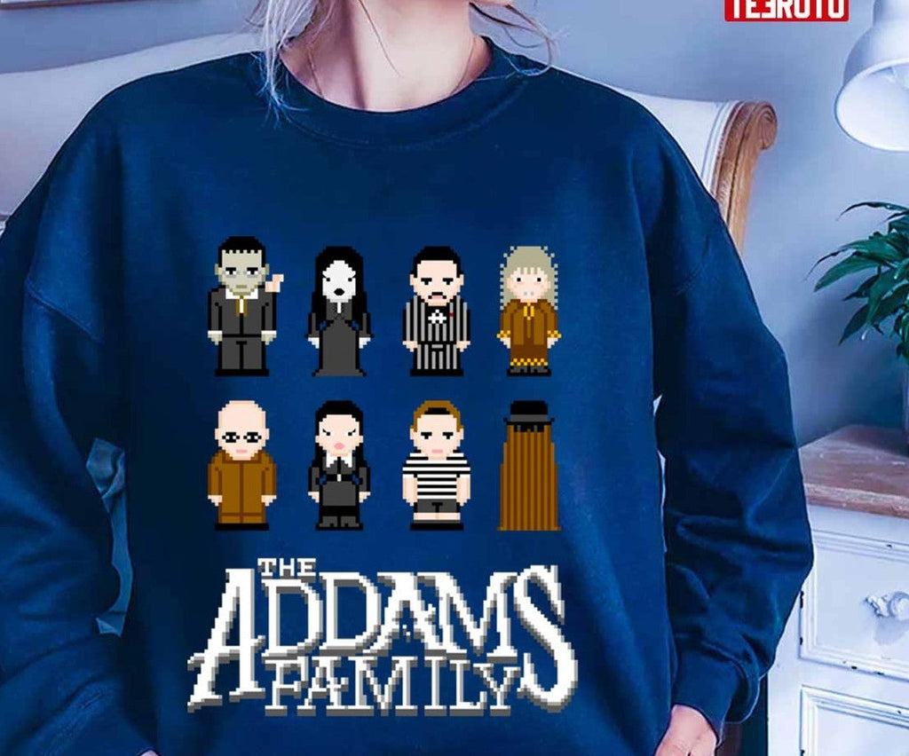 The Family Addams Pixel Halloween Characters Design Unisex T-shirt