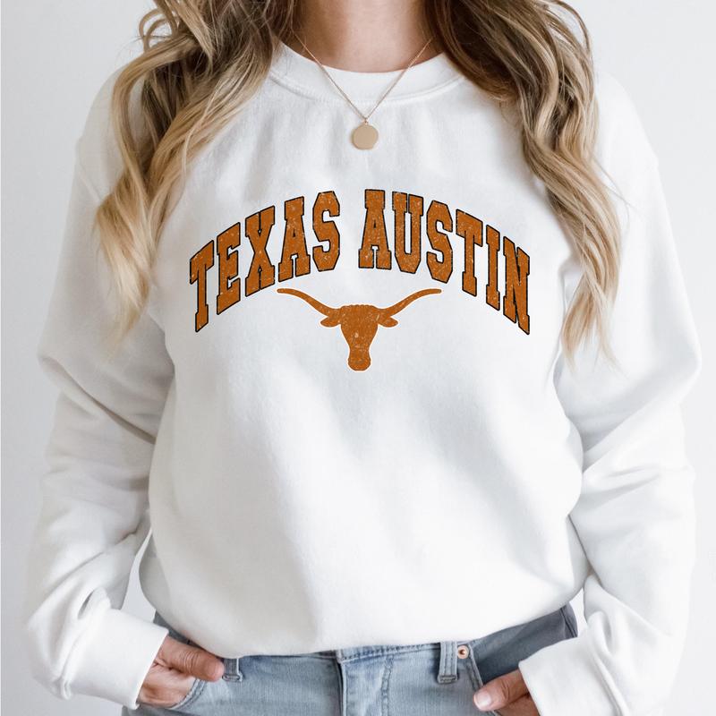 Texas Longhorns Vintage Football NCAA Trendy Sweatshirt, University of Texas Unisex Football NCAA Shirt, Gift For Men, Gift For Girls, Crewneck, Cotto