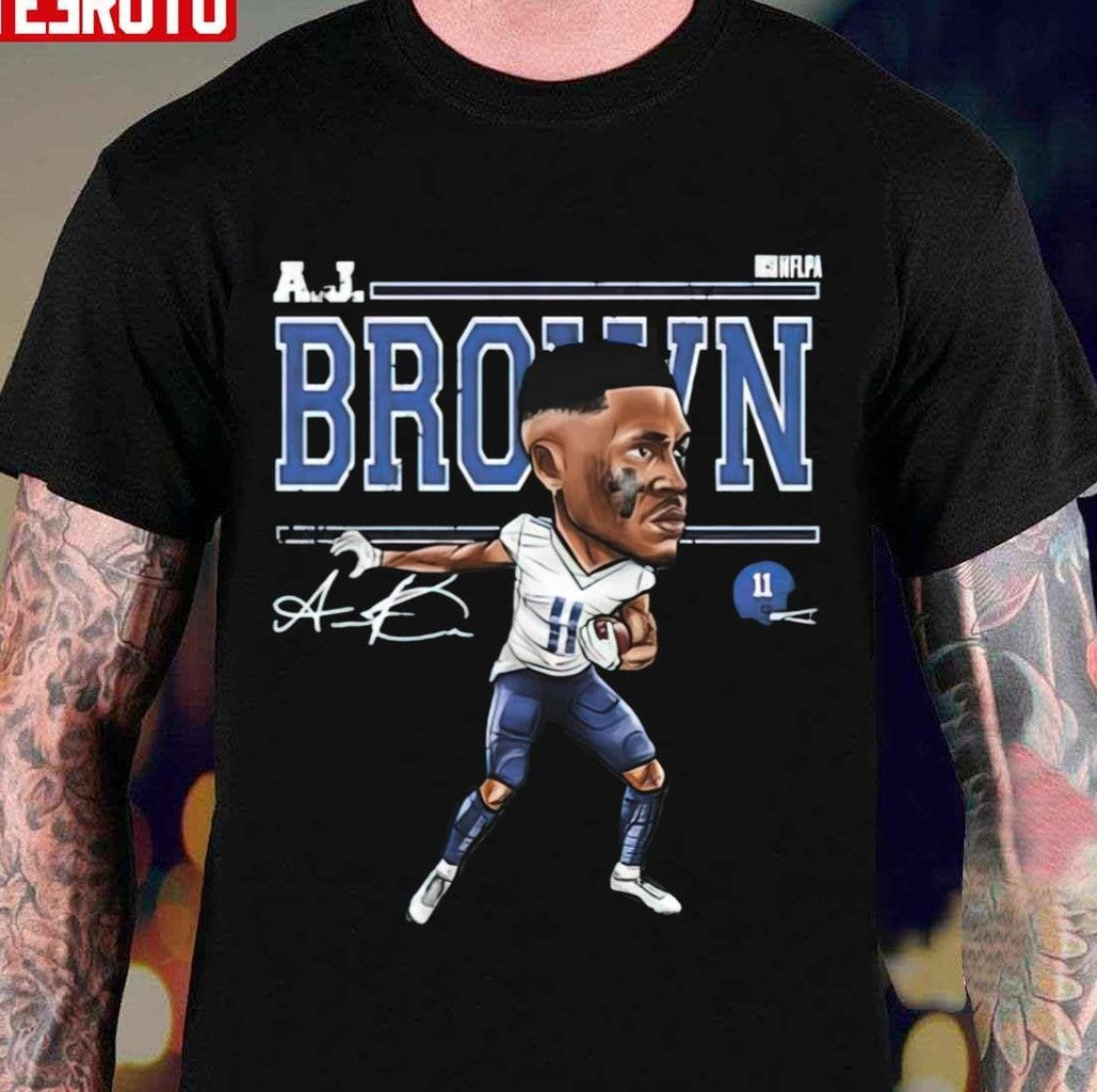 Tennessee Football A.J. Brown Cartoon Signature Unisex T-Shirt