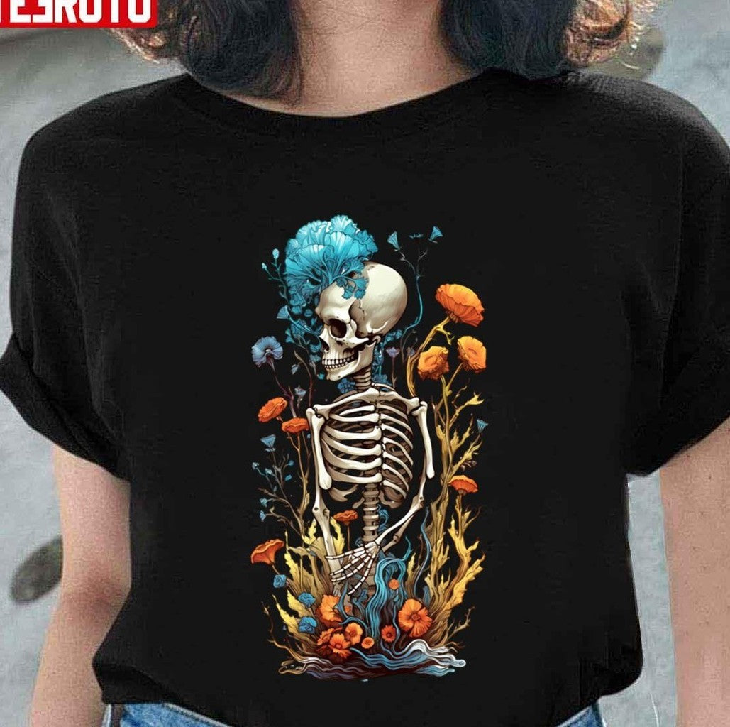 Skeleton With Spring Botanicals Halloween Unisex Sweatshirt